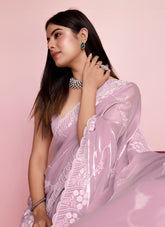 Pink colour partywear saree looking swank